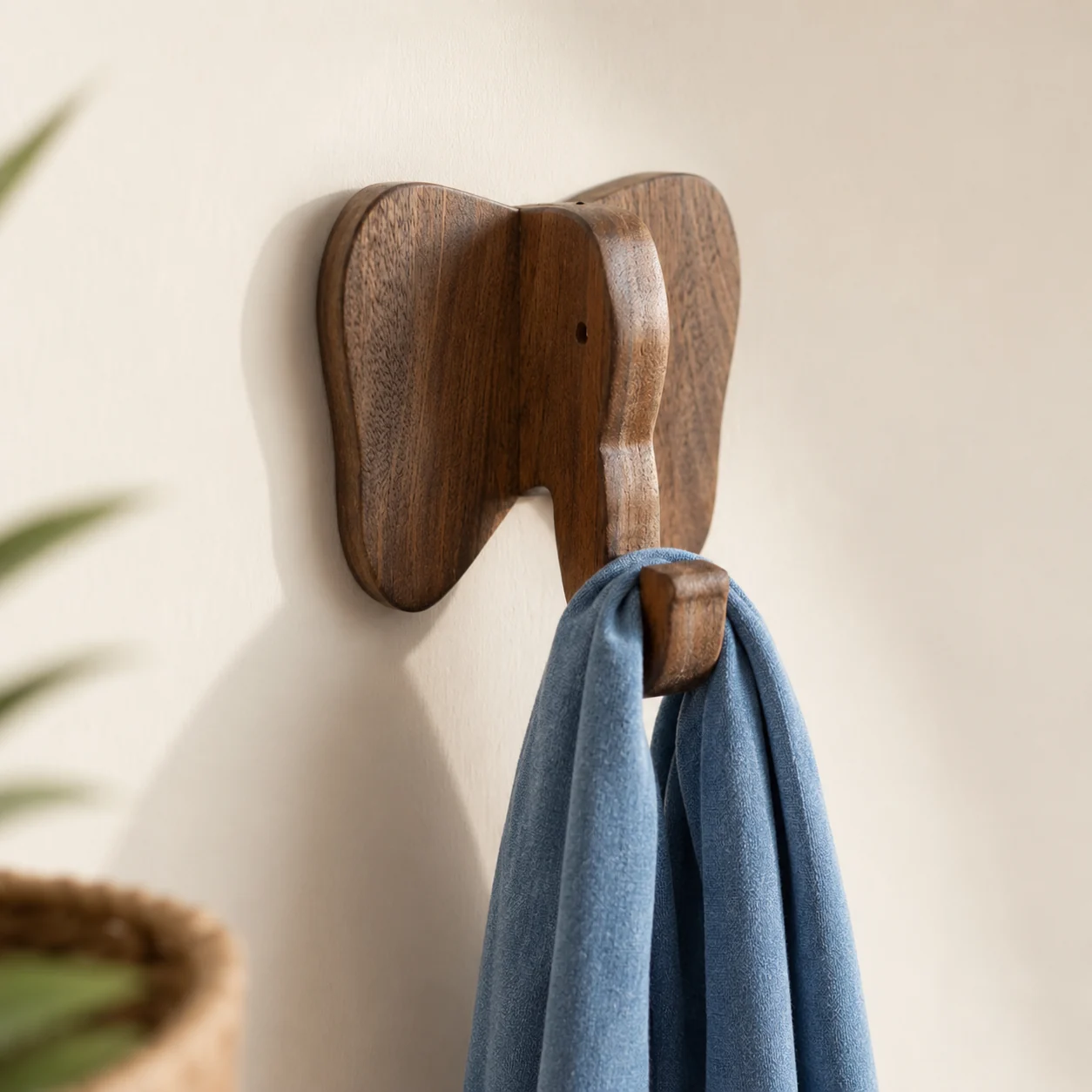 Hand-Carved Walnut Elephant Wall Hook
