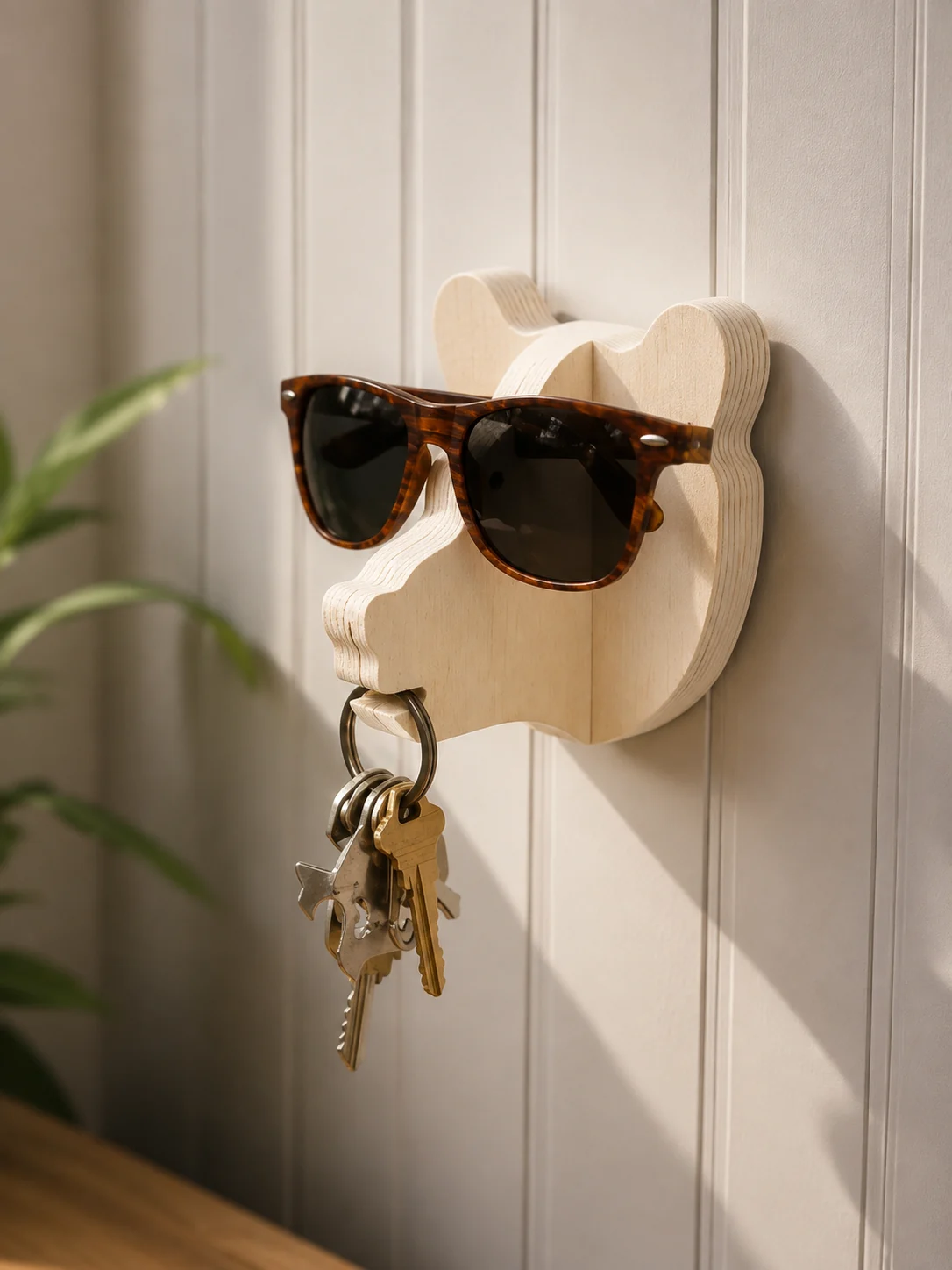Wooden Bear Eyewear & Key Wall Mount