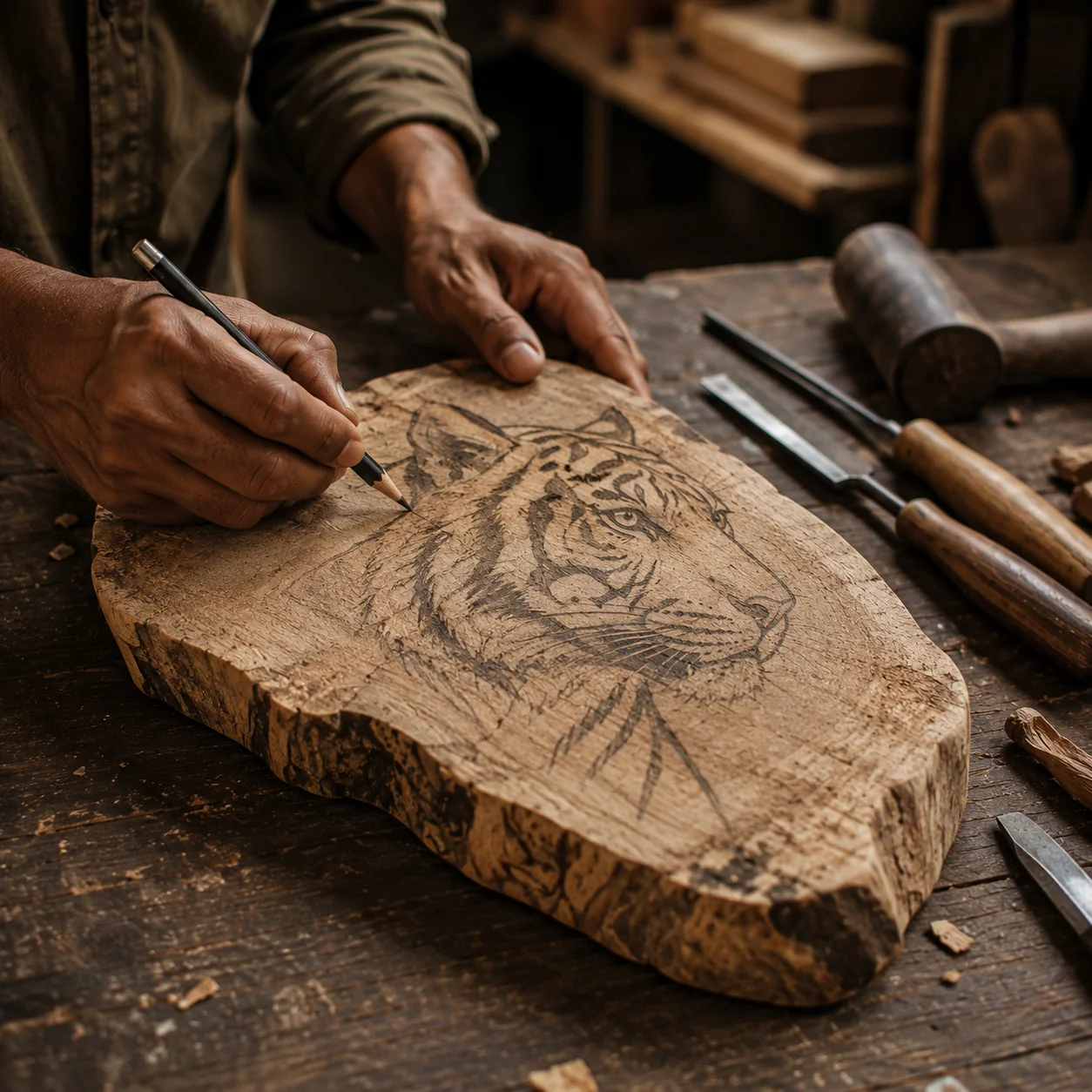 Craft process — Raw materials and chiselling tools