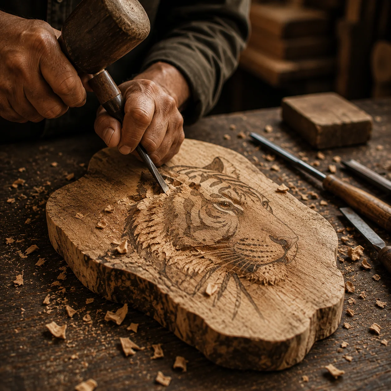 Studio details — Hand carving relief contours